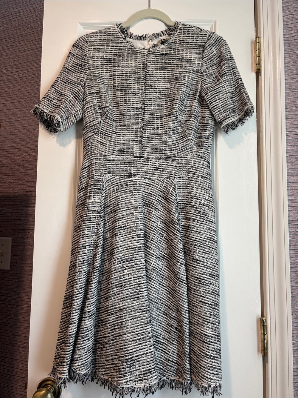 Rebecca Taylor Black and White Tweed Fit-and-Flare Midi Dress